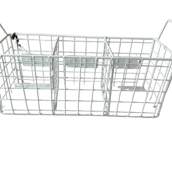 Rae Dunn Utensil Holder. Fork, Knife, and Spoon wire white basket black stencil. - Picture 3 of 6